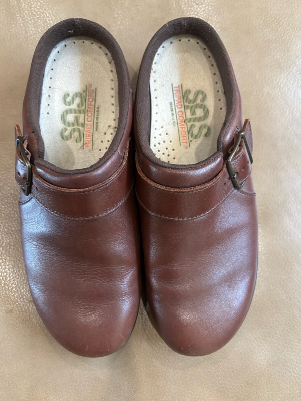 SAS tripad comfort Women's Brown Leather nursing Slip-On Mule with Side Buckle